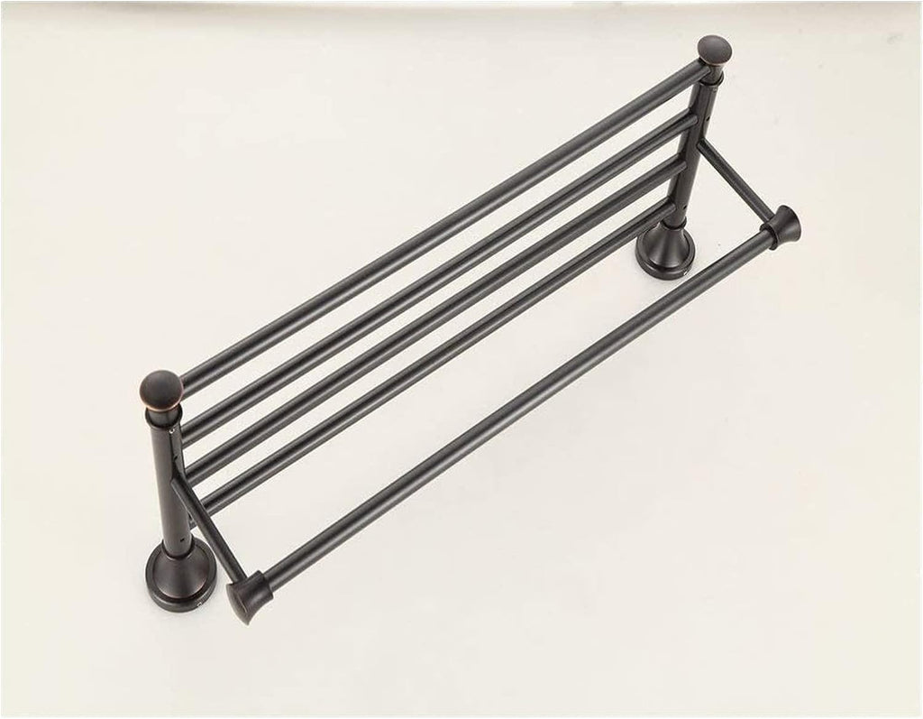 Towel Rails Solid Brass Towel Rack with Bar for Bathroom Shelf Wall Mounted, Oil Rubbed Bronze, 61.5 cm/Toilet Brush Set (Color : Towel Shelf)