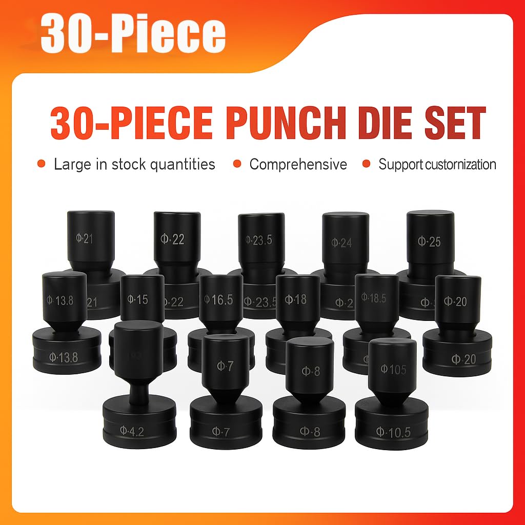 30-Piece Hydraulic Hole Punch Die Set for CH-70 & CH-70L | Heavy Duty Chrome Steel Round Dies 4.2mm–25mm | Precision Metal Plate Punching Kit for Steel, Copper & Aluminum (Round Hole,30-Piece)