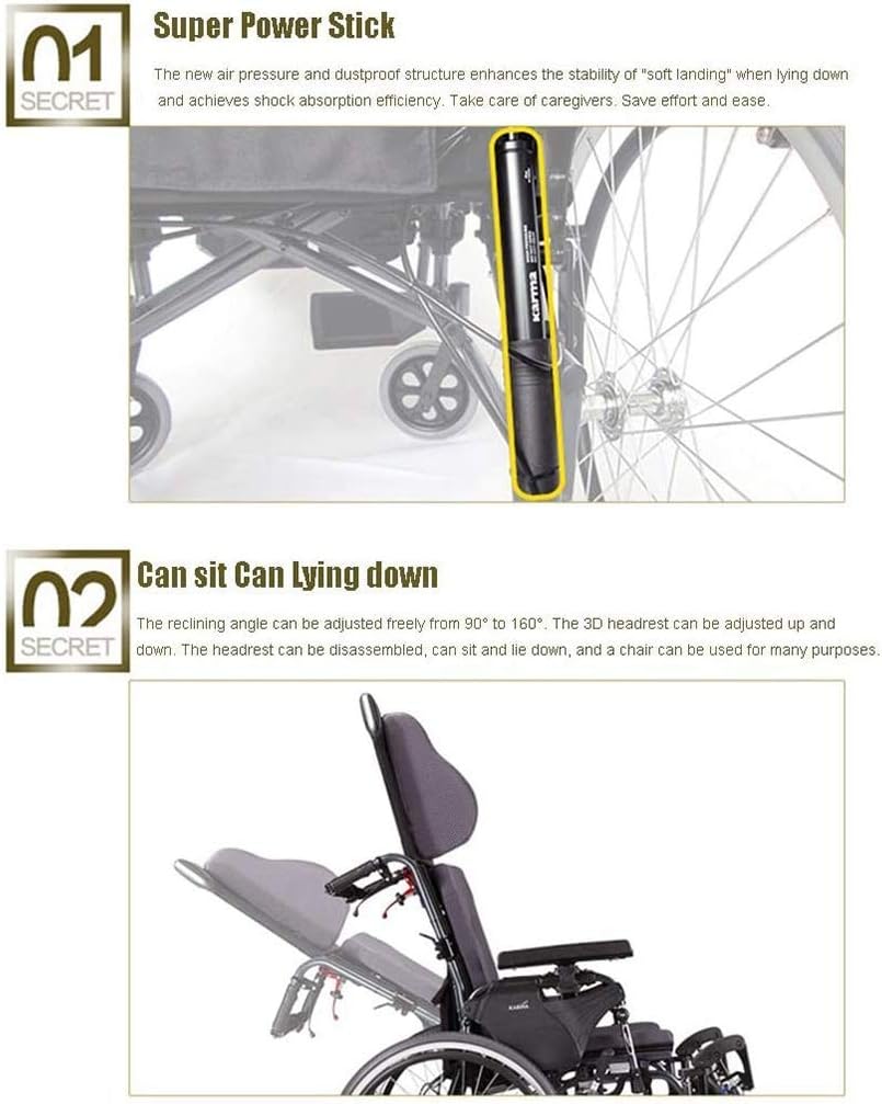 Wheelchair Folding,Lying Down Self-propelled with High Backrest Comfortable Cushion Adjustable Foot Pedal Disabled/Elderly Push Scooter,Portable