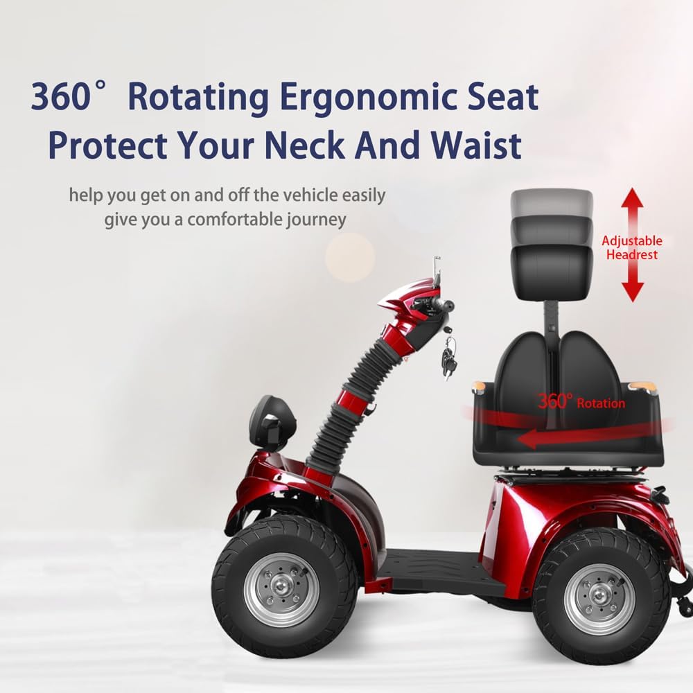 Heavy Duty 4 Wheels Mobility Scooter, All Terrain Electric Mobility Scooters for Seniors and Adults, 1000W Motor, Fat Tire, Adjustable Handle and Seats, 500lbs Capacity, 31-36 Miles of Range