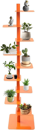 360° Rotating Bookshelf, 9-Tier Metal Spine Book Tower, Floor Standing Narrow Corner Bookcase - Space-Saving Storage,Tower Bookshelf for Living Room, Bedroom Orange