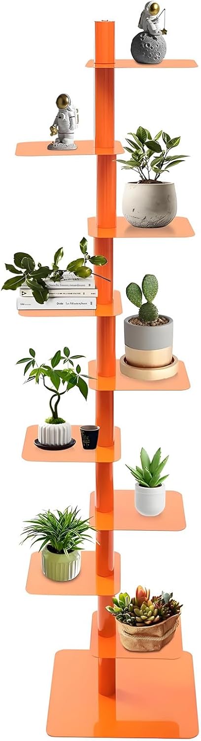 360° Rotating Bookshelf, 9-Tier Metal Spine Book Tower, Floor Standing Narrow Corner Bookcase - Space-Saving Storage,Tower Bookshelf for Living Room, Bedroom Orange
