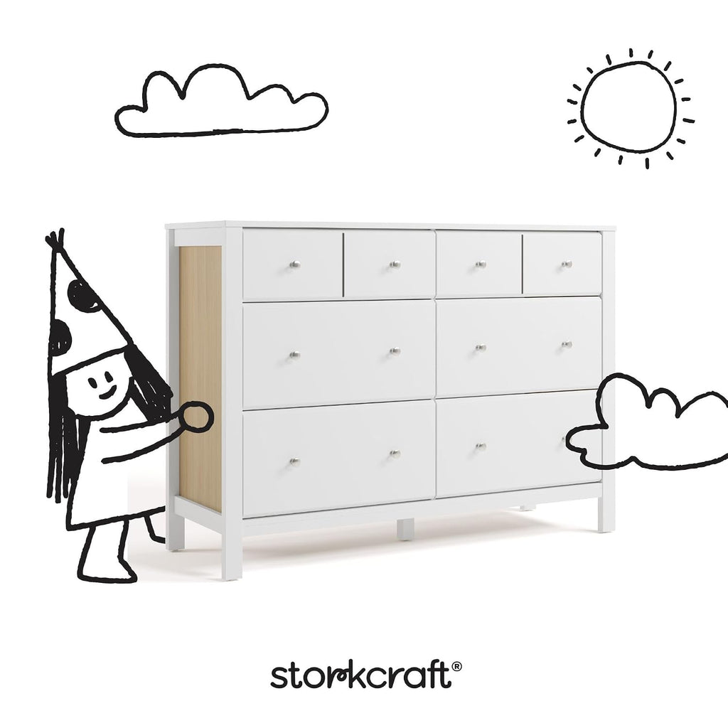 Storkcraft Horizon 6 Drawer Dresser (White with Driftwood) – GREENGUARD Gold Certified Dresser for Nursery & Kids' Room, Modern Storage with Interlocking Drawer System