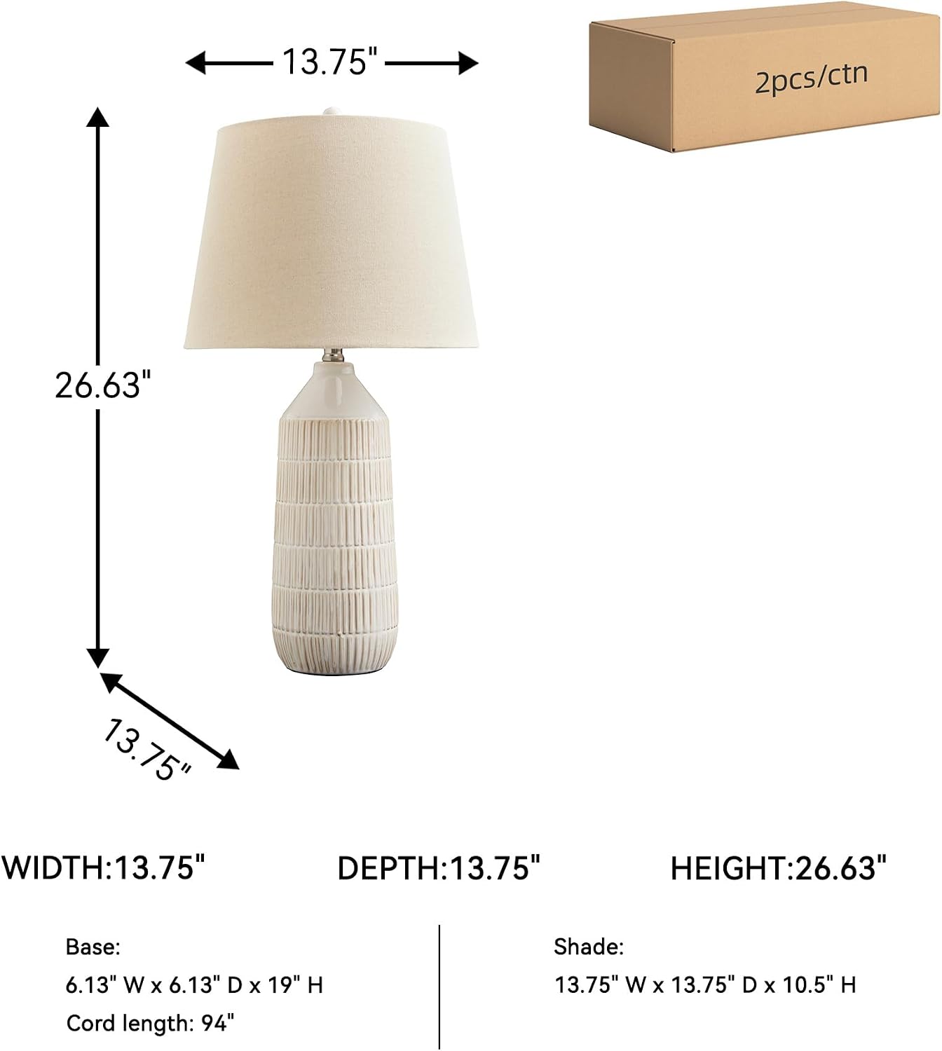 Signature Design by Ashley Willport Modern 26.5' Ceramic Table Lamp, Set of 2, Beige