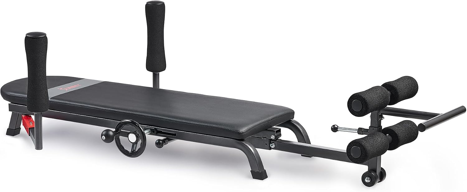 Sunny Health & Fitness No-Hang Traction & Inversion Decompression Table for Back Pain Relief, Adjustable Stretch Bench, 400 LB Capacity