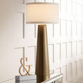Possini Euro Design Karen Modern Table Lamp 36' Tall with USB Dimmer Dark Gold Glass Column Off White Fabric Drum Shade for Bedroom Living Room House Bedside Nightstand Home Office Entryway Family