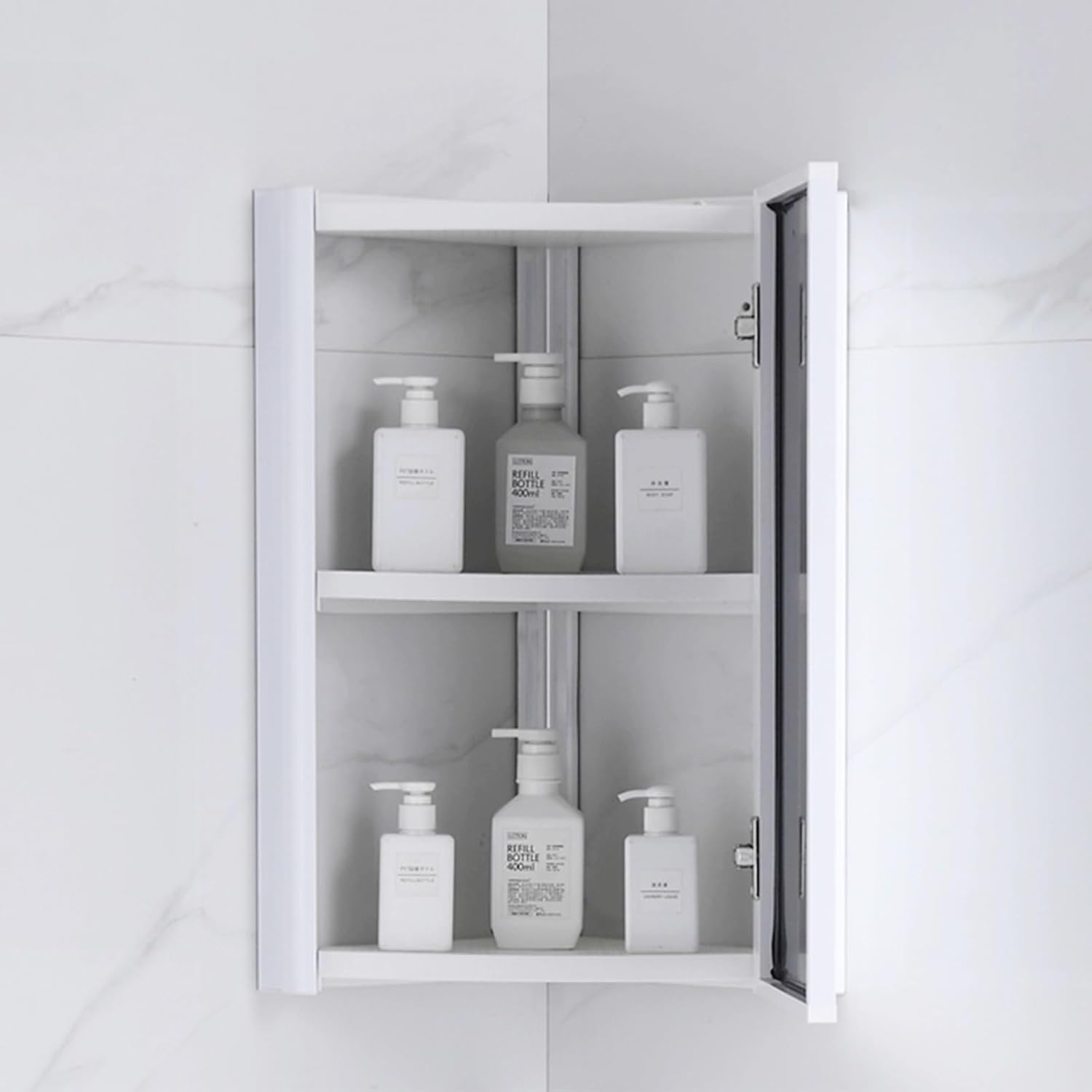 Bathroom Mirror Cabinet, Corner Vanity Mirror for Small Space, Wall Mounted Bathroom Storage Cabinet with Mirror, Aluminum Alloy Construction IP54 Waterproof (Color : White)