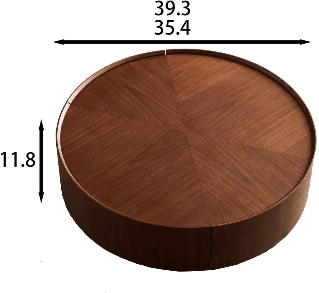 WILLIAMSPACE 39.37' Round Coffee Table with 2 Drawers Storage, Modern Circle Drum Center Table Tea Table for Living Room Apartment, No Need Assembly - Walnut