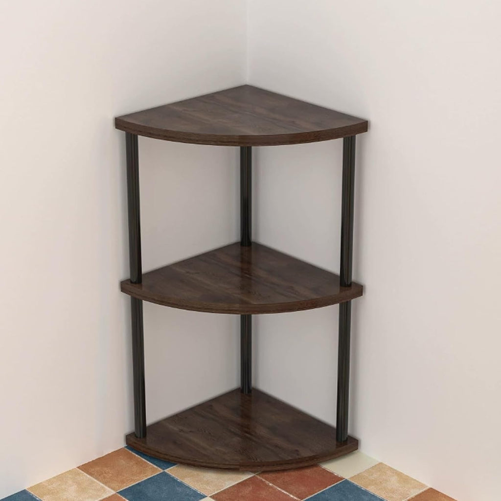 Small Corner Shelf, 3-5Tier Wall Corner Bookshelf, Free Standing Corner Bookshelf, Stylish Display Shelf for Small Space, Living Room, Bedroom(Black,3nd Floor)