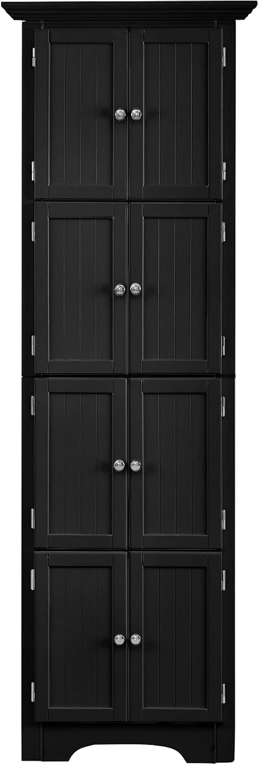 Tall Corner Storage Cabinet with Doors and 4 Shelves, Freestanding Triangle Cabinet for Living Room, Kitchen, Office, Small Space, Floor Corner Storage Rack (Black)