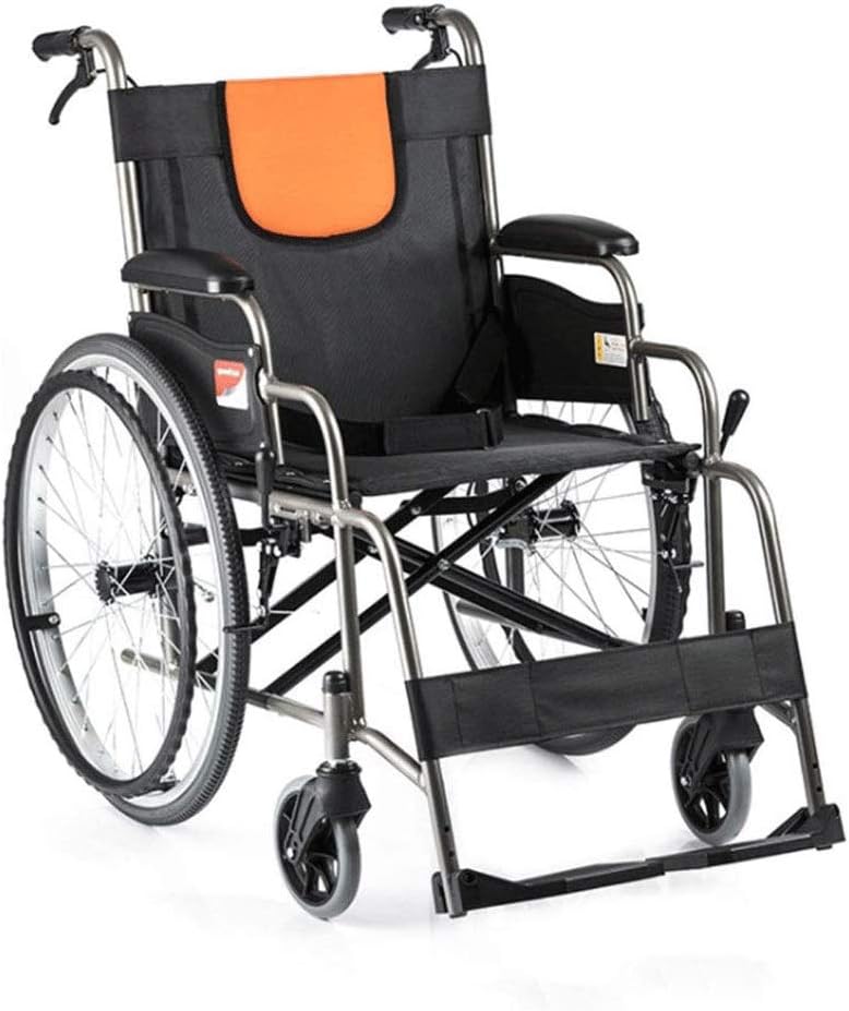 Wheelchair,Wheelchair Folding Lightweight Old-Fashioned Double-Brake Elderly Scooter Elderly Helper Trolley, Stainless Steel
