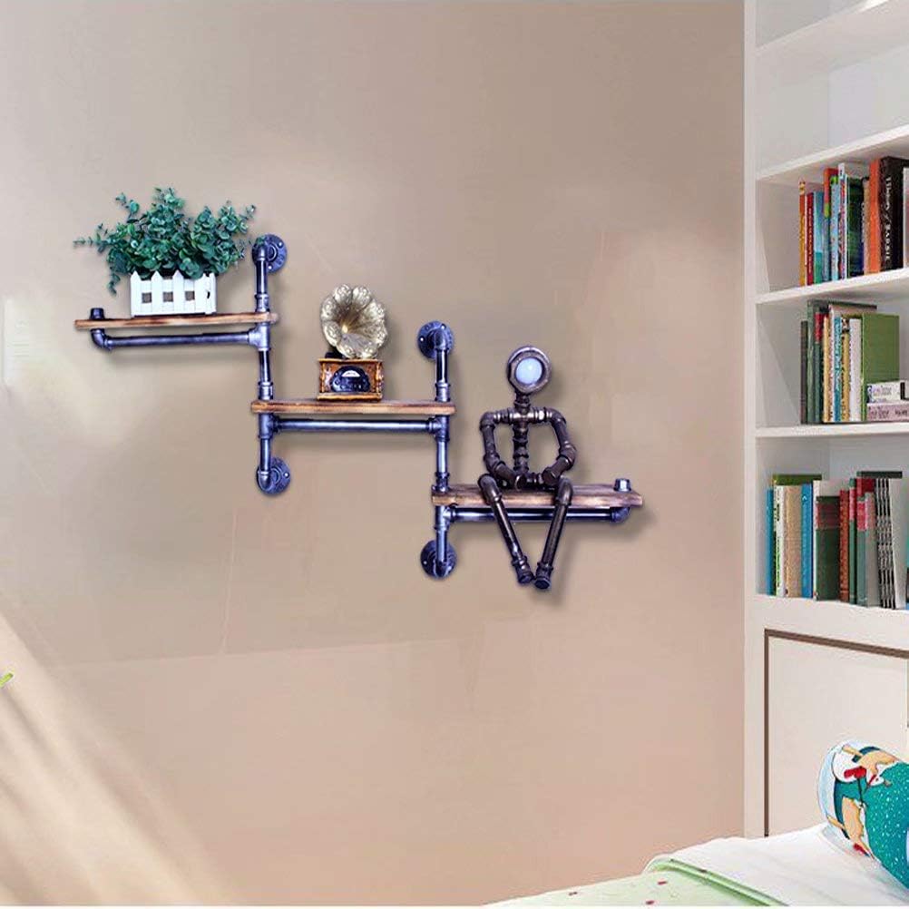 Wall Mounted Towel Rail & 3-Tier Iron Pipe and Wood Bathroom Shelf - Floating Utility Storage with Bar Stylish Trapezoidal Design for Modern Home Décor
