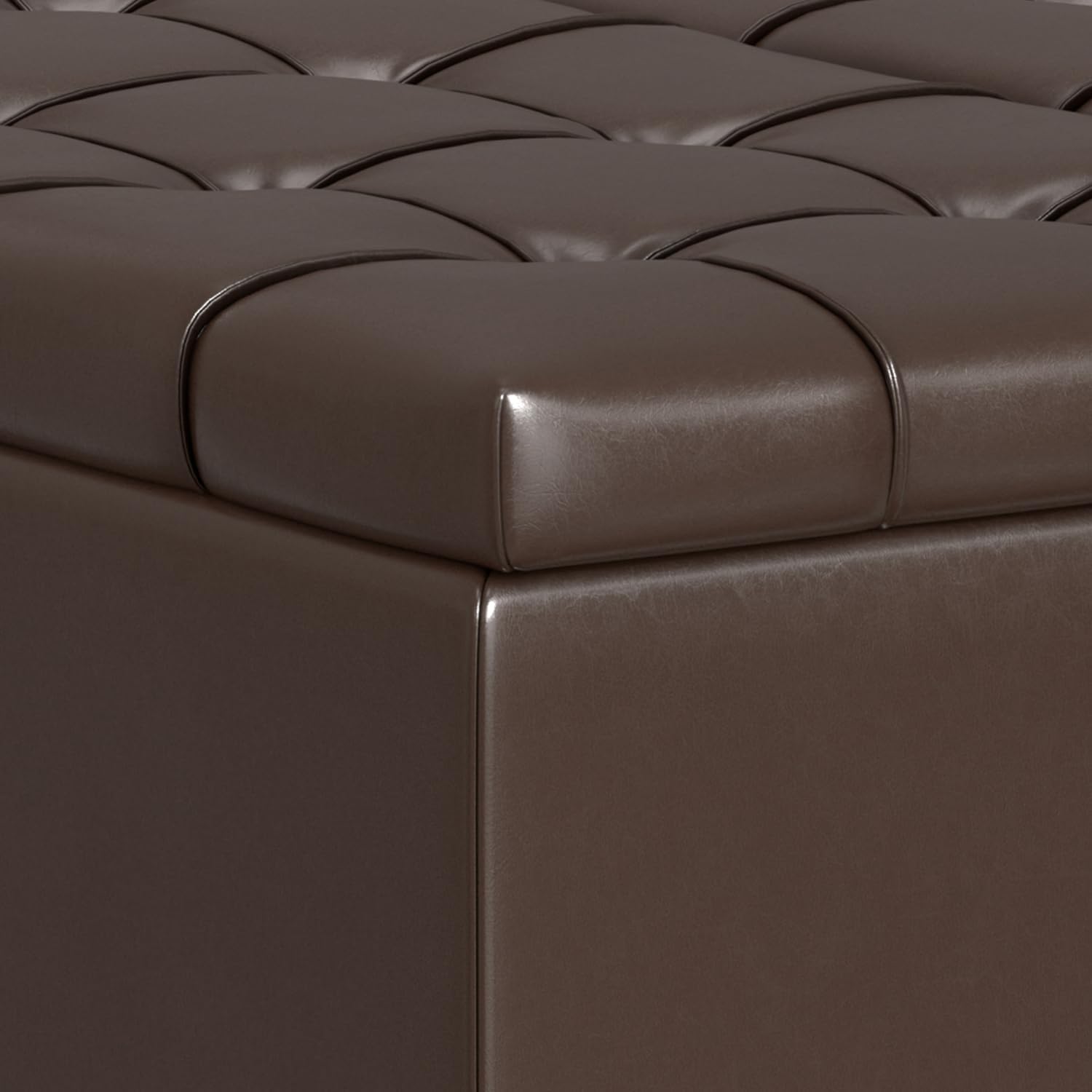 SIMPLIHOME Harrison Large Coffee Table Storage Ottoman - 40 inch Wide Upholstered Vegan Leather Square Lift-Top Ottoman in Chocolate Brown, Transitional Bench for Living Room with Sturdy Base