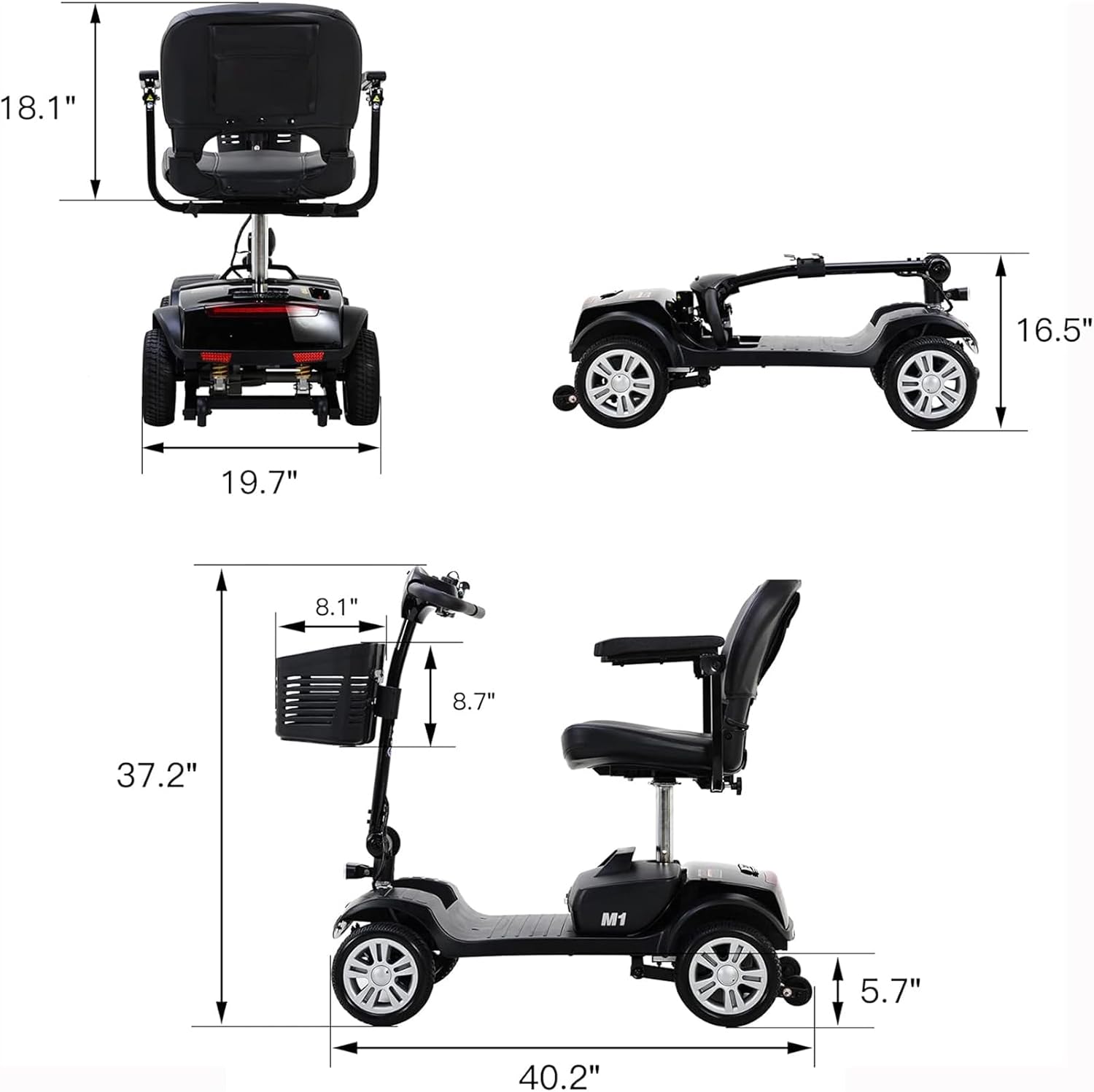 Mobility Scooters for Seniors 400 Lb Weight Capacity,Portable Folding Mobility Scooter, Travel Mobility Scooter,Heavy Duty Electric Powered Scooter W/Foldable Removable Disability Scooter,Black