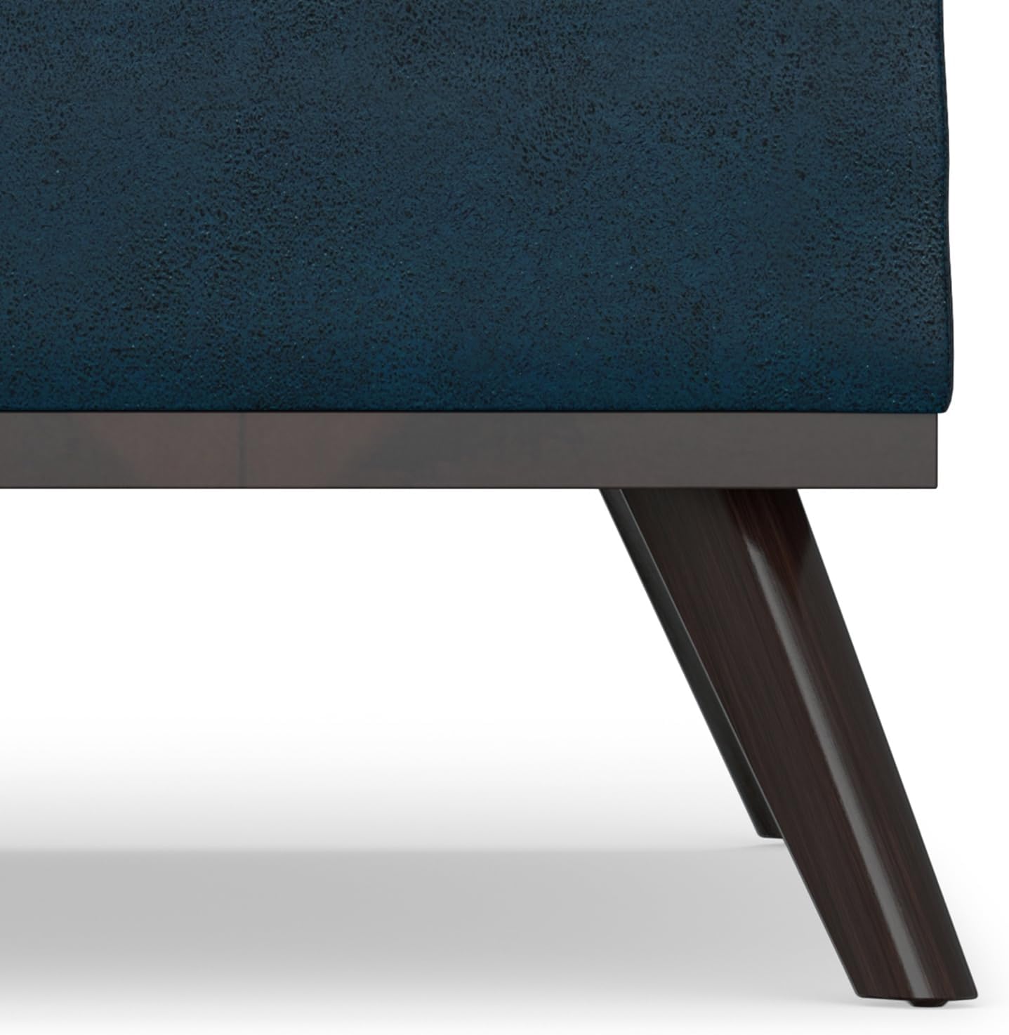 SIMPLIHOME Owen Square Coffee Table Storage Ottoman - 36 inch Wide Upholstered Vegan Leather Lift-Top Ottoman in Distressed Dark Blue, Mid-Century Modern Ottoman for Living Room with Tufted Detail