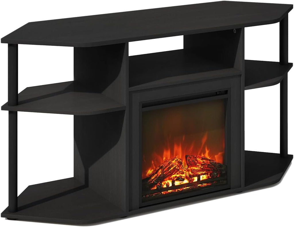 HomeStock Electric Fireplace TV Stand - Corner Entertainment Center for TVs up to 55 Inch Americano/Corner with Tube