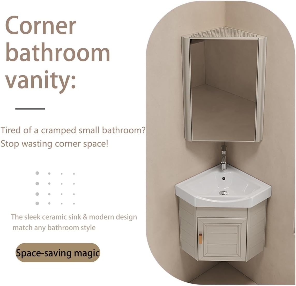 Floating Bathroom Corner Vanity with Open Shelve, Wall Mounted Design for Small Space, Bathroom and Cloakroom, Above Counter Design(White,38 x 38 cm Main Cabinet)