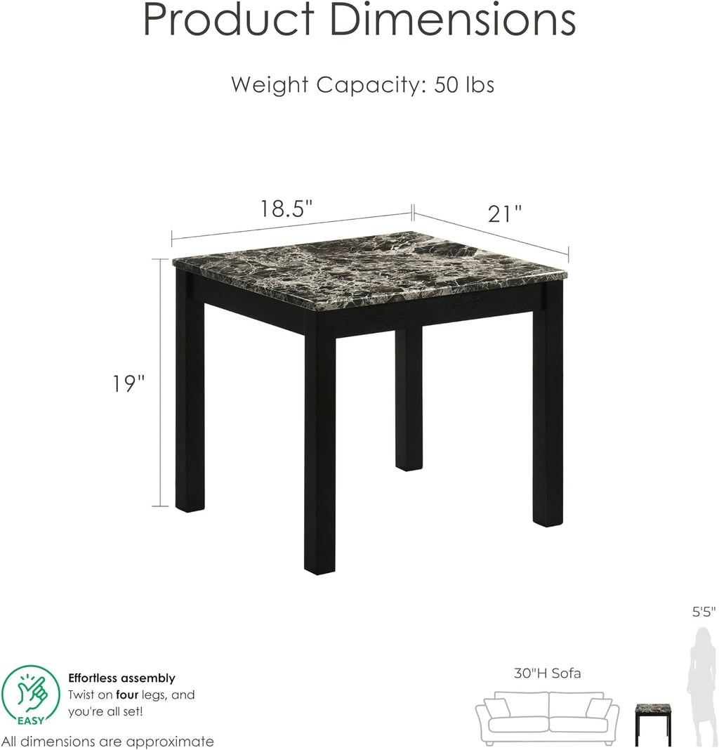 Furniture of America Isime Modern Contemporary Solid Wood 47.5-inch 3-Piece Coffee Table Set with Faux Marble Top for Living Room, Office, Black and White