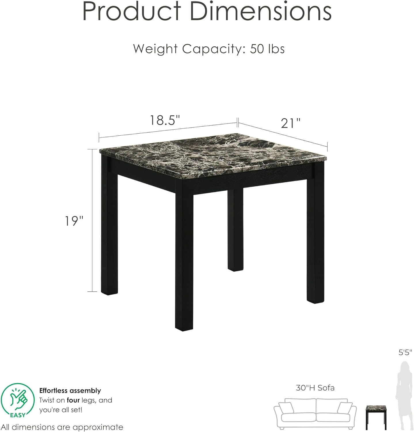 Furniture of America Isime Modern Contemporary Solid Wood 47.5-inch 3-Piece Coffee Table Set with Faux Marble Top for Living Room, Office, Black and White