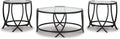 Signature Design by Ashley Tarrin Contemporary Glass Top Round 3-Piece Table Set, Includes Coffee Table and 2 End Tables, Black