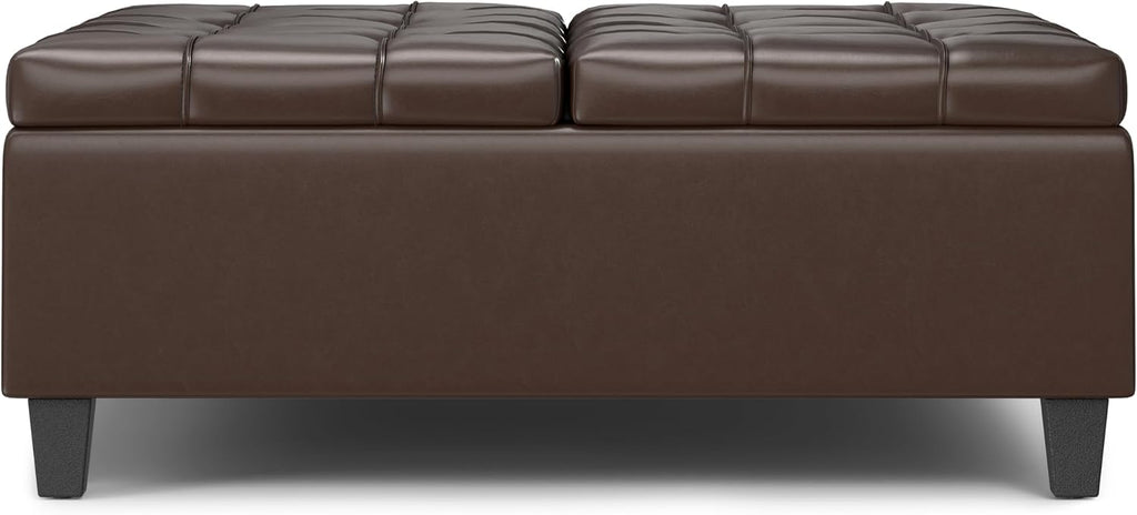 SIMPLIHOME Harrison Large Coffee Table Storage Ottoman - 40 inch Wide Upholstered Vegan Leather Square Lift-Top Ottoman in Chocolate Brown, Transitional Bench for Living Room with Sturdy Base