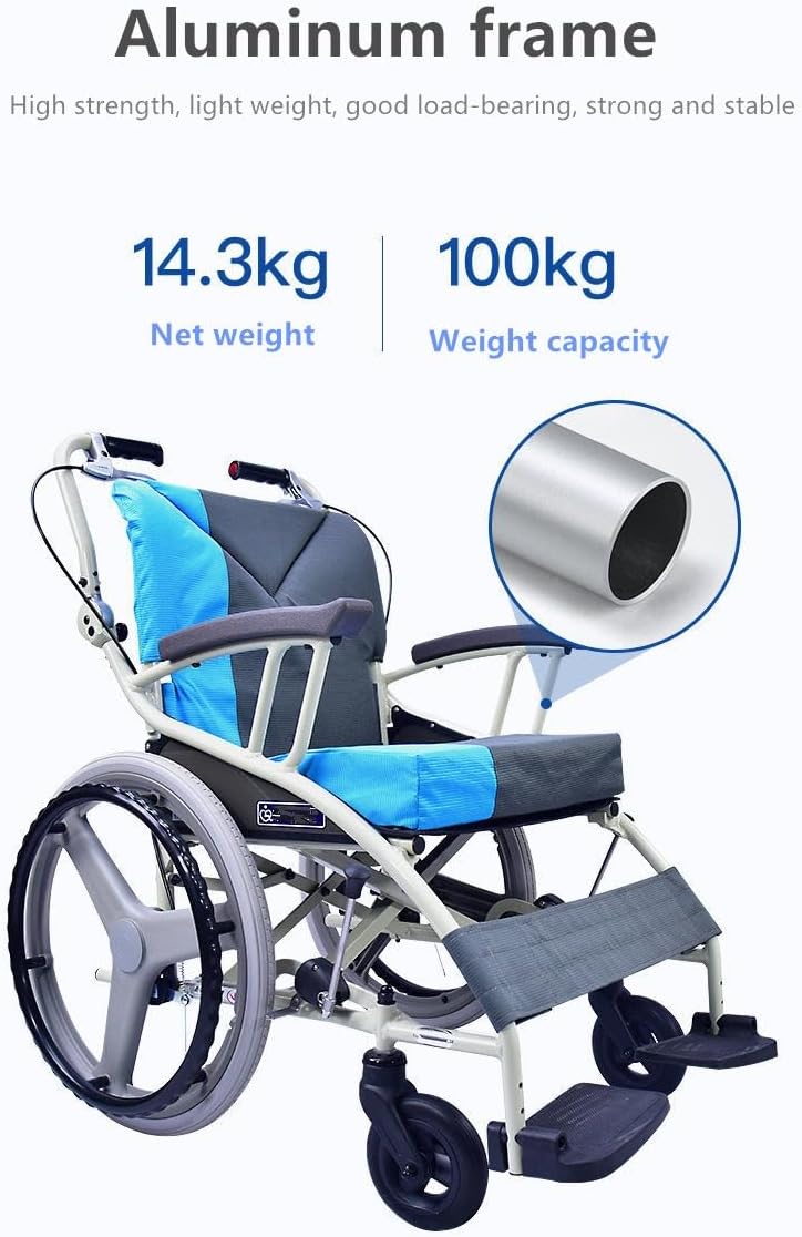 Manual Lightweight Aluminum Alloy wheelchairs, Folding wheelchairs, Multifunctional Scooter, Trolley, self-propelled Wheelchair, paralyzed Walker for The Elderly and Disabled (Color : A, Size : 40cm