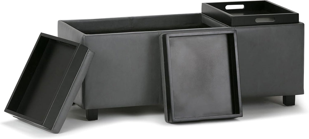 SIMPLIHOME Avalon Storage Ottoman - 42 inch Wide Upholstered Vegan Leather Rectangular Flip-Top Ottoman in Stone Grey, Contemporary Coffee Table Ottoman for Living Room with Hidden Storage
