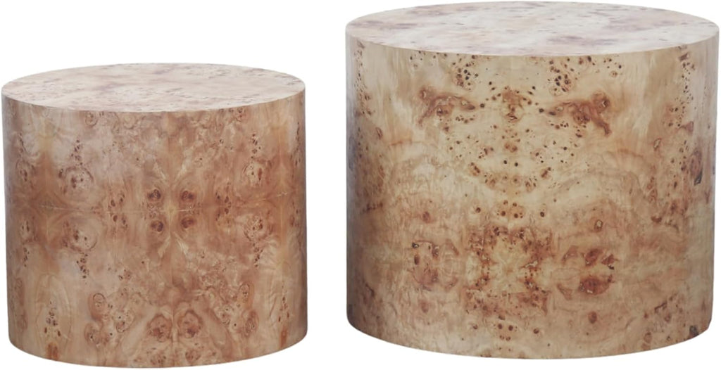 WILLIAMSPACE 18.9' Round Nesting Coffee Table Set of 2, Modern Wooden Coffee Tables Small Circle Center Table for Living Room, Accent End Table Set, No Assembling (Natural Burl)