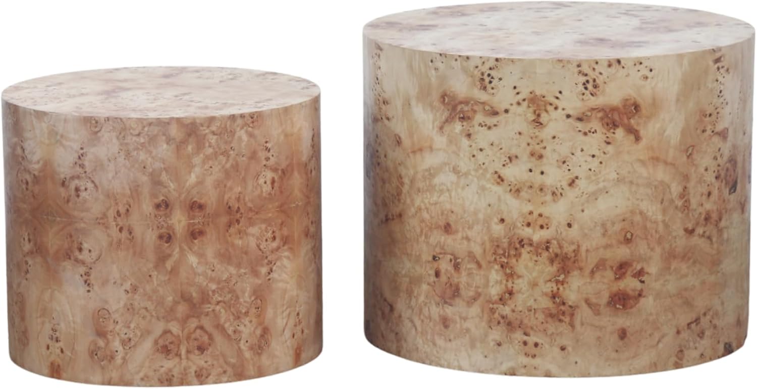 WILLIAMSPACE 18.9' Round Nesting Coffee Table Set of 2, Modern Wooden Coffee Tables Small Circle Center Table for Living Room, Accent End Table Set, No Assembling (Natural Burl)