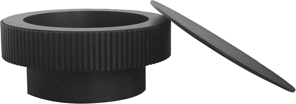 31.5'' Round Coffee Table with Storage Space, Modern Wood Circle Fluted Drum Pedestal Coffee Table for Living Room, Easy Assembly, Black (ø31.49'' x 14'')