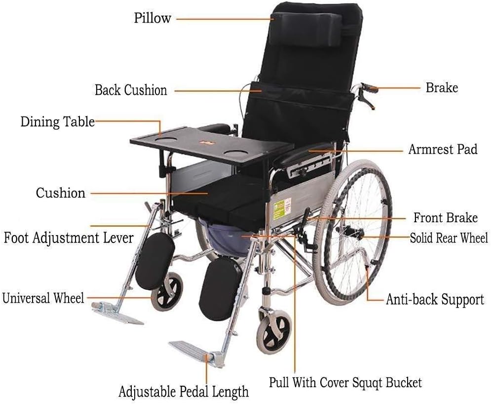 Wheelchair Lying, Light with Toilet Multifunction Old Man Disabled Trolley Scooter,Portable