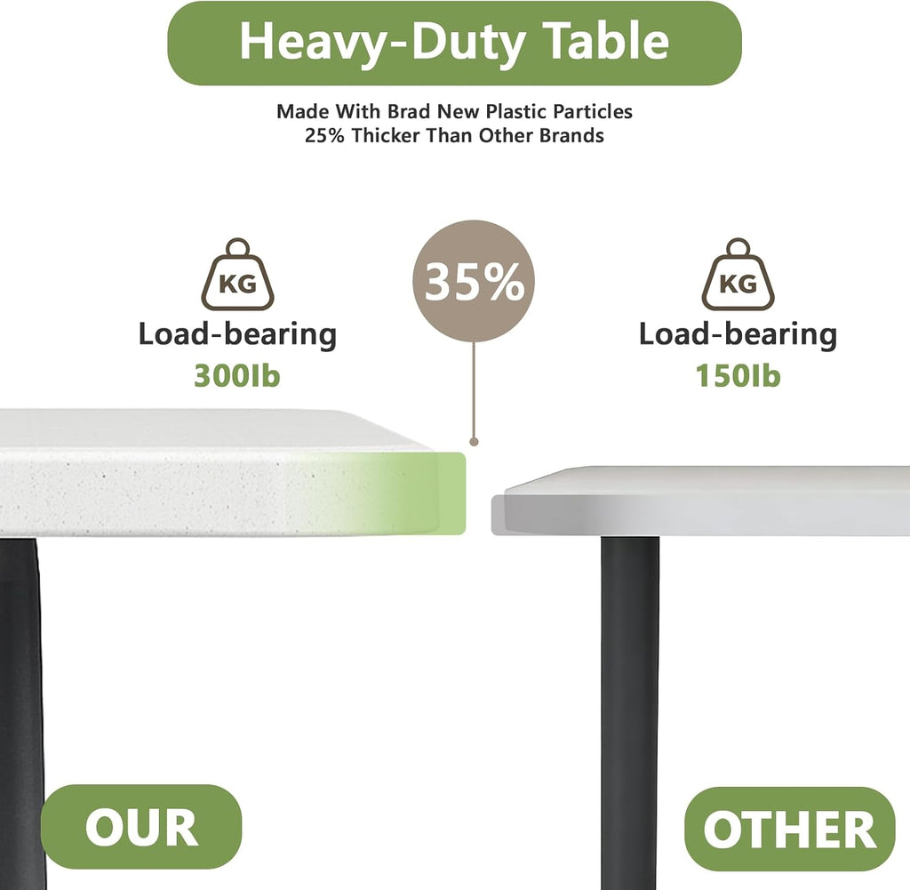 8FT Folding Table, Heavy Duty Plastic Fold-in-Half Utility Table with Handle, Portable Camping Picnic Table with Steel Legs for Indoor Outdoor Party, Dining, White