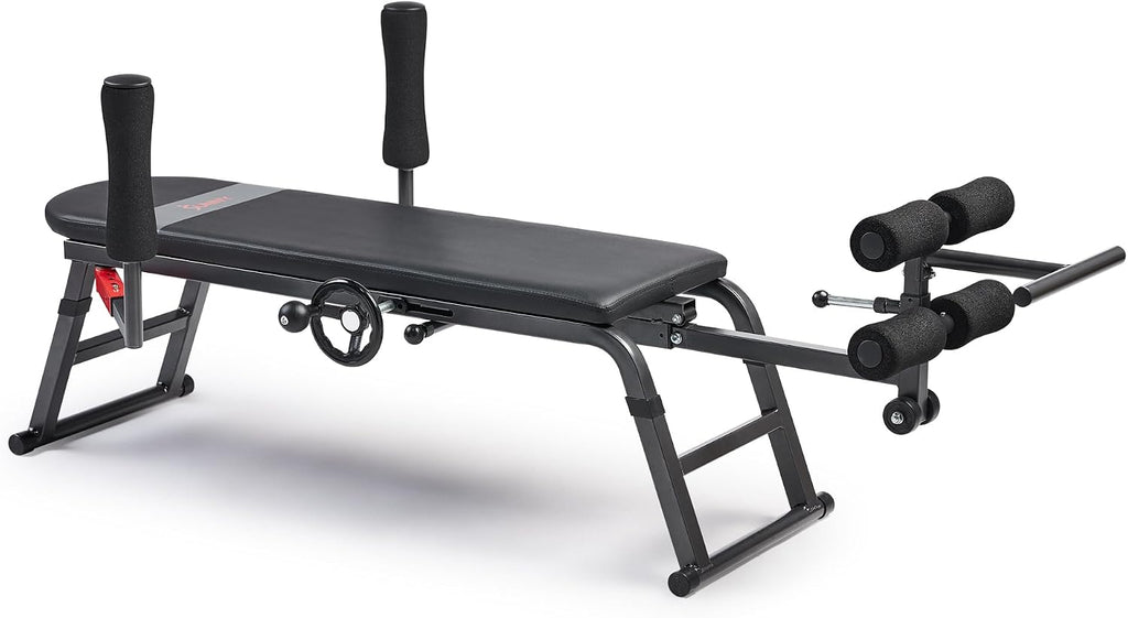 Sunny Health & Fitness No-Hang Traction & Inversion Decompression Table for Back Pain Relief, Adjustable Stretch Bench, 400 LB Capacity