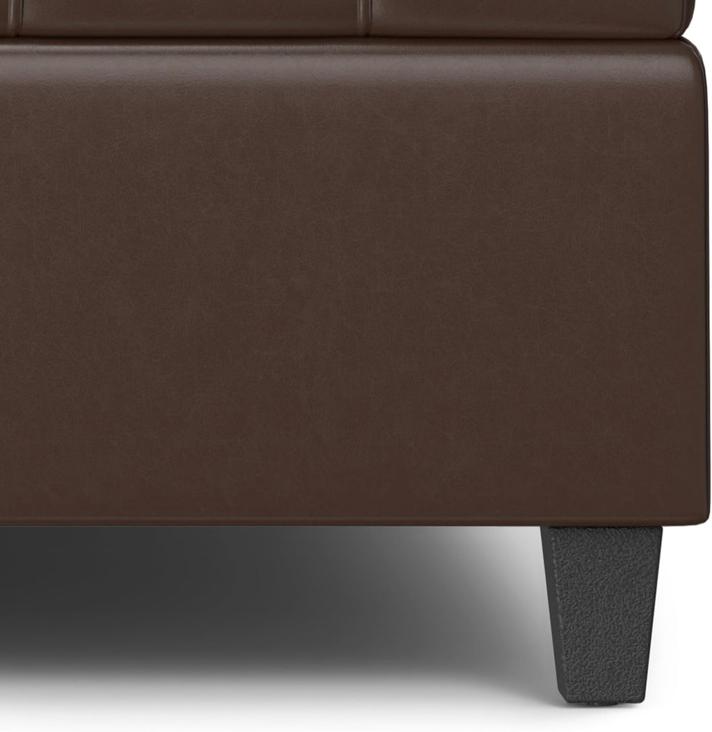SIMPLIHOME Harrison Large Coffee Table Storage Ottoman - 40 inch Wide Upholstered Vegan Leather Square Lift-Top Ottoman in Chocolate Brown, Transitional Bench for Living Room with Sturdy Base