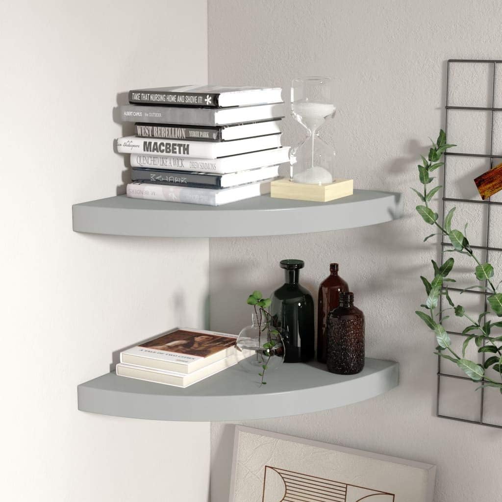 Corner Floating Shelves Wall Mounted,13.8 Inch Easy to Install Wall Corner Shelf,Wall Storage Shelves for Bedroom, Living Room, Bathroom, Kitchen, Office Concrete White (Grey 2 Pcs)