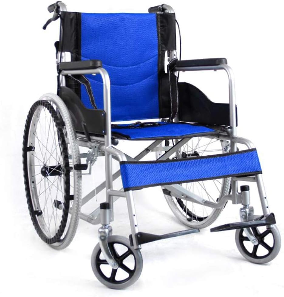 Wheelchair Manual,Fold Light Old Man Scooter Portable Travel Super Light Seniors/Disabled Trolley Transport Chair,portable(Blue)