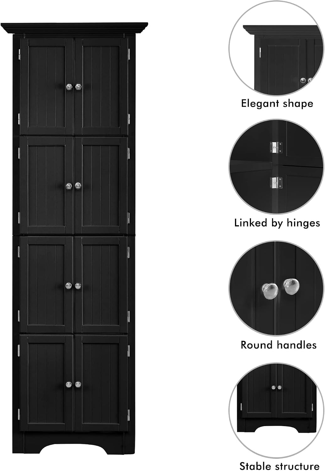 Tall Corner Storage Cabinet with Doors and 4 Shelves, Freestanding Triangle Cabinet for Living Room, Kitchen, Office, Small Space, Floor Corner Storage Rack (Black)