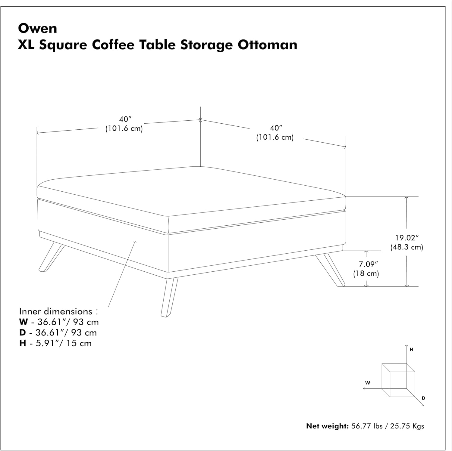 SIMPLIHOME Owen XL Square Coffee Table Storage Ottoman - 40 inch Wide Upholstered Vegan Leather Lift-Top Ottoman in Distressed Black, Mid-Century Modern Ottoman for Living Room with Ample Storage