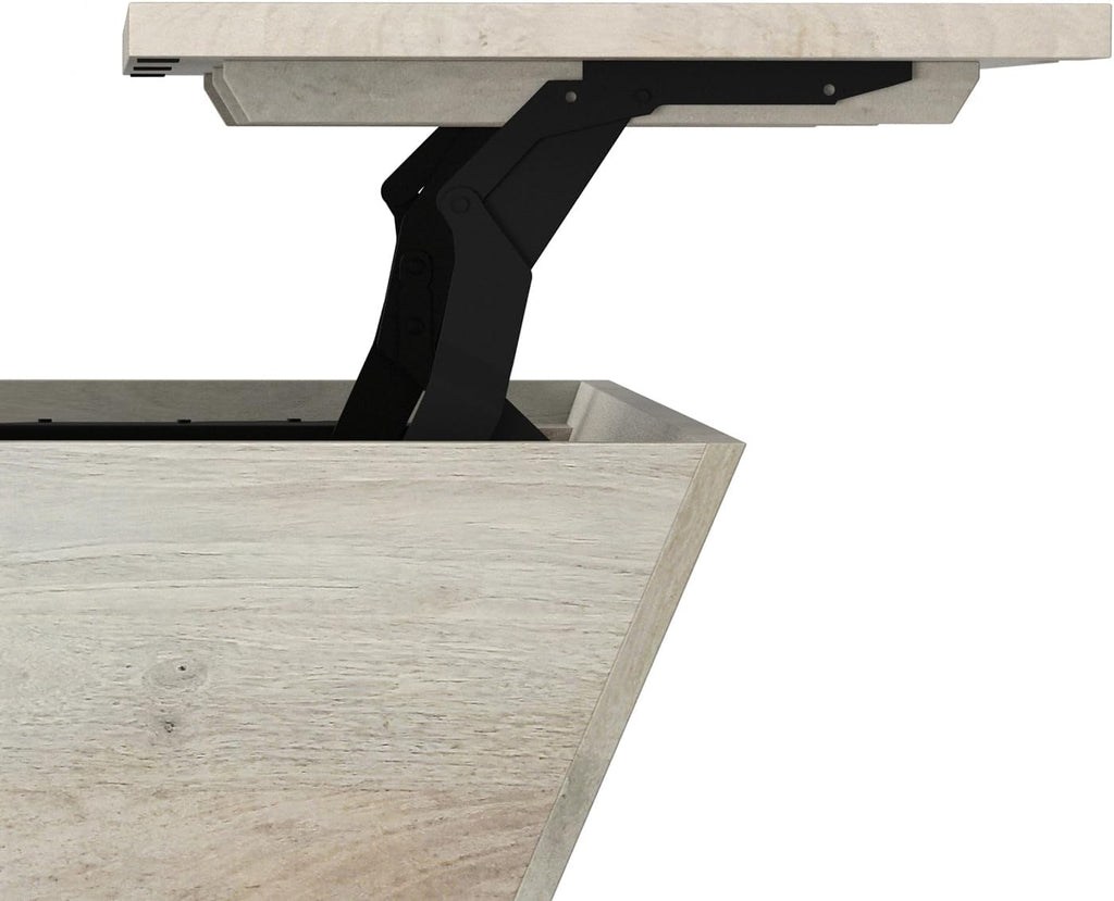 SIMPLIHOME Abba 36-inch Wide Solid Mango Modern Lift Top Square Coffee Table with Dual Lift Panels and 2 Storage Compartments in White Wash for Living Room