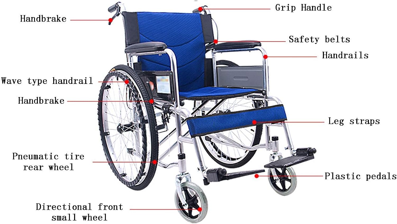 Transport Wheelchair - Folding Elderly Wheelchair Reinforced Steel Lightweight Scooter for The Elderly Lightweight Trolley Easy to Operate
