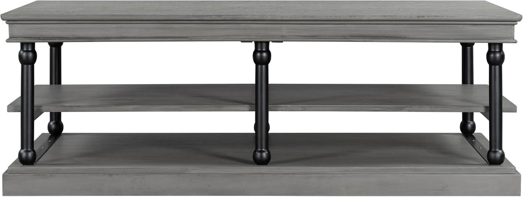 Christopher Knight Home Oner Living Room Coffee Table with Spacious 2-Tier Design, Modern Rubberwood Rectangular Side Table, Multifunctional Accent Table with Open Storage Shelves, Black + Gray
