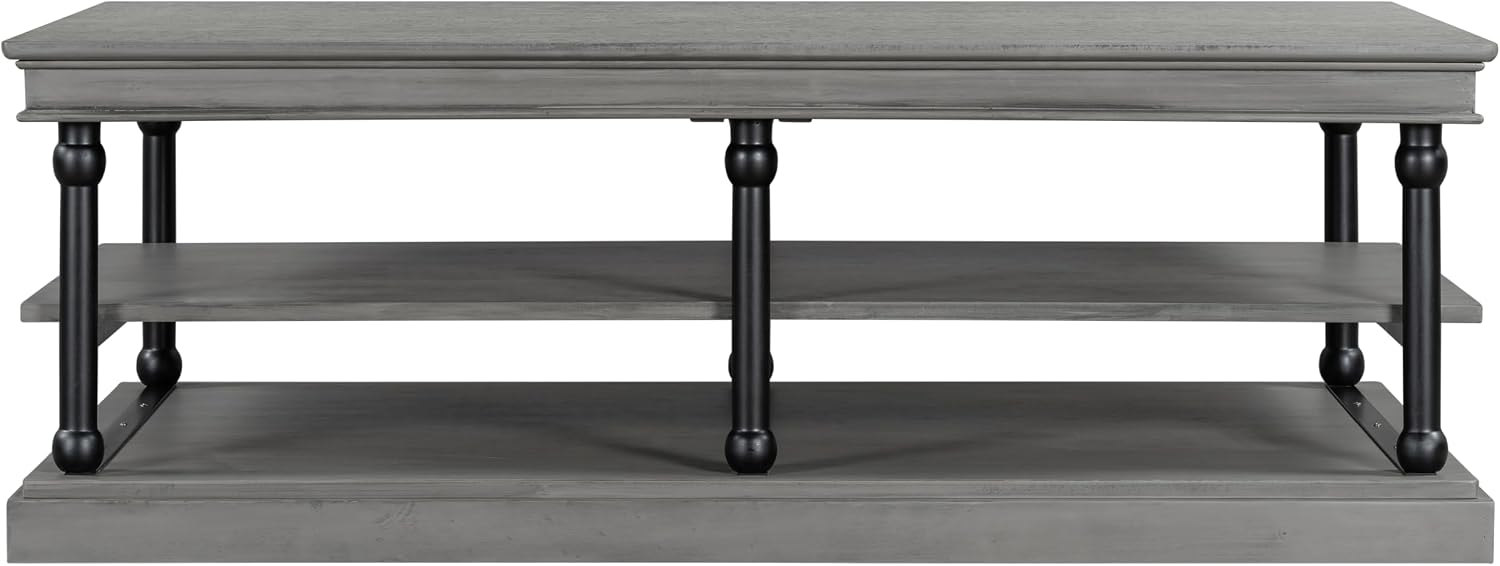 Christopher Knight Home Oner Living Room Coffee Table with Spacious 2-Tier Design, Modern Rubberwood Rectangular Side Table, Multifunctional Accent Table with Open Storage Shelves, Black + Gray