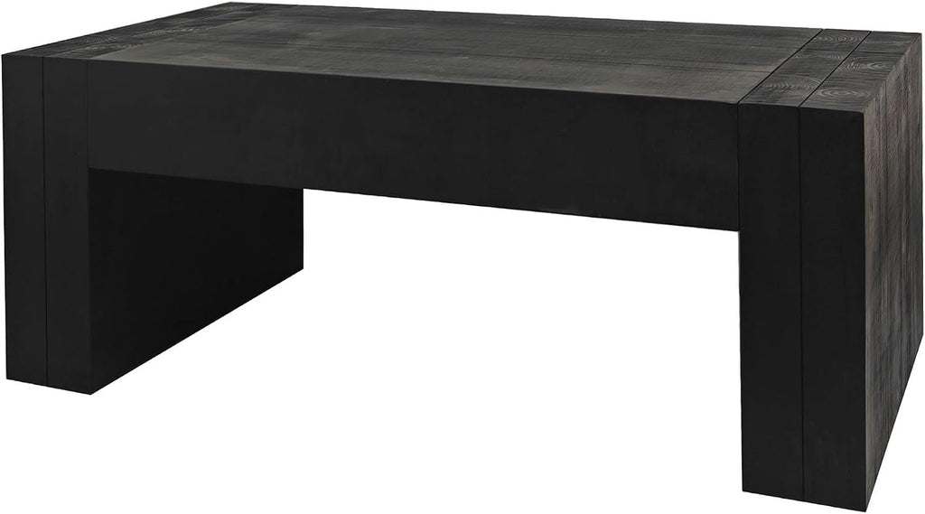 SSLine Rustic Wood Coffee Table Farmhouse 49.4' Rectangular Cocktail Center Table for Living Room Thicken Fir Wood Table Top (Black Wood Grain)