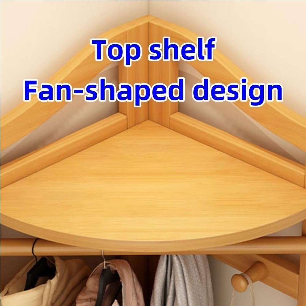 Simple Storage Rack, Floor-standing Coat Rack with Shelves, Corner Coat Rack with Hooks, Multifunctional Clothes Hanger for Living Room, Entrance, Bedroom(Beige)