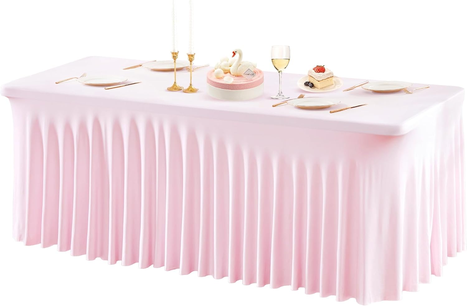 PARTISKY 6 Pack Pink Table Cover for Rectangle Tables 8ft,One-Piece Spandex Elastic Table Cloth with Skirt for Wedding Folding Table Banquet Baby Shower & Birthday Parties