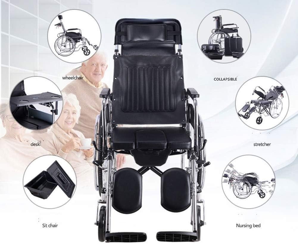 Wheelchair Home High Back to Back Lying, with Toilet Simple Dining Table Fold Portable Travel Elderly Trolley Disabled Scooter,Portable