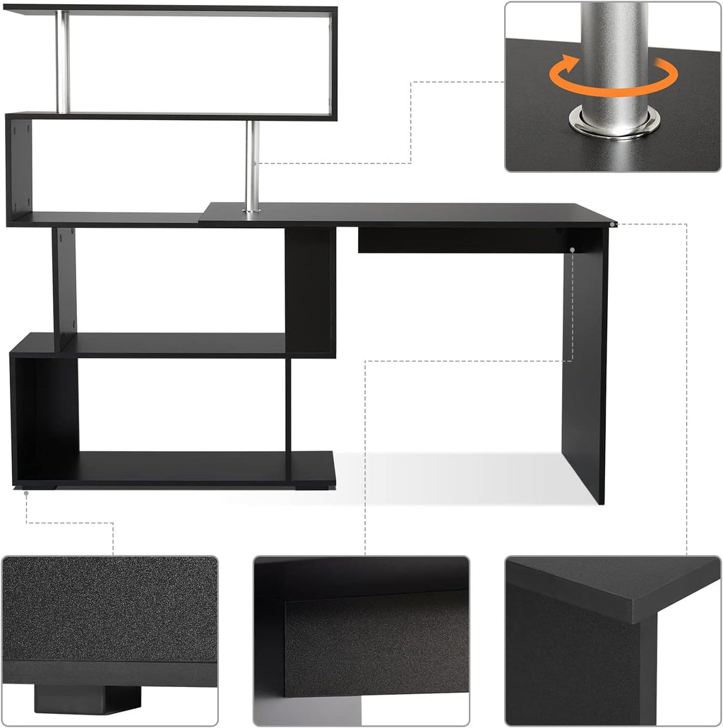 Mondeer 41.7' L Shaped Desk with 4-Tier Storage Shelves, Computer Corner Desk for Study Home Office Living Room (Black)