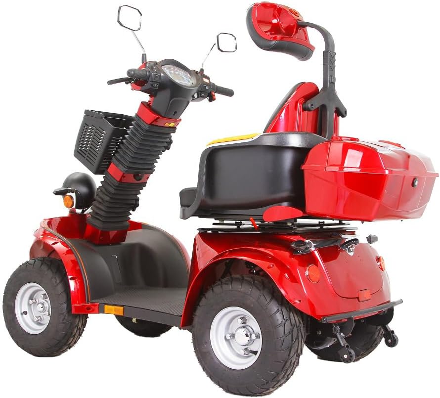 Mobility Scooters for Seniors & Adults 400 Lb Weight All Terrain,Heavy Duty Foldable 4-Wheel Powered Scooter,Disability Electric Wheelchair with Lightweight Frame,Electromagnetic Brake,Red