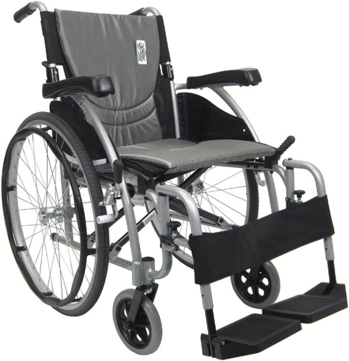 S-Ergo 125 18' seat Ergonomic Wheelchair with Flip-Back Armrest and Swing Away Footrest in Silver