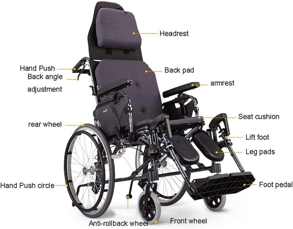 Wheelchair Folding,Lying Down Self-propelled with High Backrest Comfortable Cushion Adjustable Foot Pedal Disabled/Elderly Push Scooter,Portable